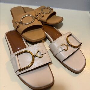 Elegant Tan and Cream Slide Sandals